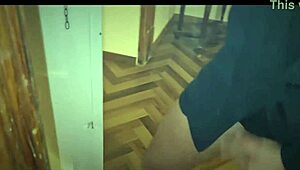 I'm so horny and naked in my cum-stained t-shirt, jerking off while my stepsister watches