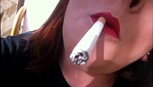 sexy bbw tina snua smokes cork cigarette with double inhales