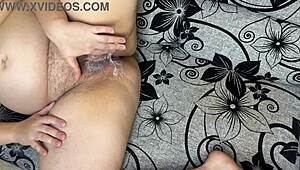 chubby wife toys her creampie-soaked pussy after cheating