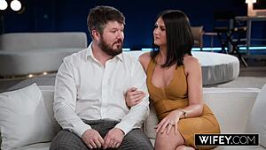 Wifey, hubby watches Sienna Rae get double penetrated right there!