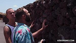 sunbathing with two cocks, getting fingered and fucked