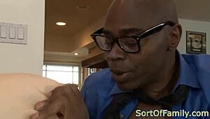 Stepdaughter banging black stepdad in raw interracial action