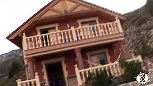 The bitch whore sucks her master's big cock outdoors.