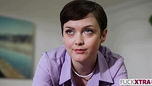 So, how does this petite secretary handle the new boss's deepthroat demands?