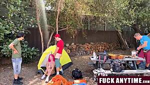 Three Boys Freeusing the Hot Chick During Their Camping Trip!