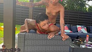 Kashofficials Gets Strapped Outside In Lesbian Bondage With Strapon Doggystyle And Big Clit Action