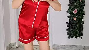 stepmom rips clothes to tease stepson with blowjob and cum on big tits