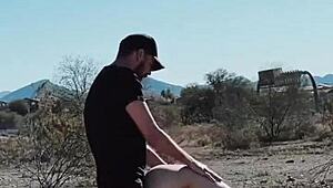 amateur blonde couple engages in risky outdoor sex on the side of the road, almost caught