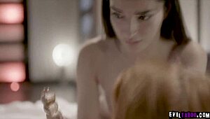 this redhead lesbian flick gets wild with shaved babes hitting orgasm in a full storyline movie