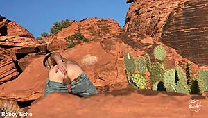 the guy enjoys outdoor anal masturbation in the fresh air.