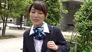 Japanese flight attendant babe stars in homemade hardcore AV with skinny frame