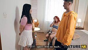 Pregnant redhead allows wildcard threesome with neighbors