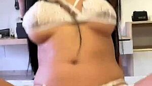 Busty latina lingerie model enjoys backstage vertical pov sex