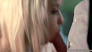 blonde babe's artistic blowjob contrasts passionate sucking