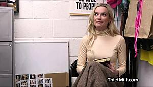 pounding oily dildo on sneaky blonde cougar's desk