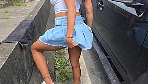 Latina Mature Woman Flashes on Highway Waiting for Tow