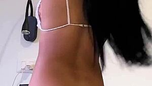 Busty latina lingerie model enjoys backstage vertical pov sex