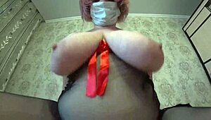 thick milf rides girlfriend, big ass shakes, huge tits swing in pov