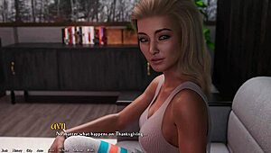 busty blonde college girl begs in 3d game on couch