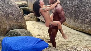 Watching BBC drill hot Latina teens on the beach