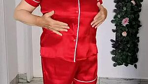 stepmom rips clothes to tease stepson with blowjob and cum on big tits