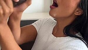 Indian Teen Satisfies Cravings with Huge Meat Dildo Play