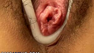 Squirming Teen Asian Goddess with Hairy Pussy Plays with Multiple Toys