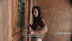 Tiny Lesbian Straps On and Pounds Dainty Delivery Girl. Petite Cunt Gets Wild Muff Diving!