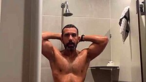 Gym shower time with red thong leads to steamy bathing fun! 🚿