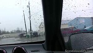 Teen hottie undresses and fingers herself in car