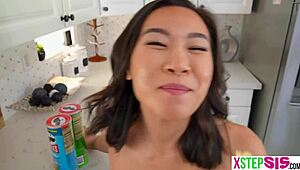 I can’t resist my Korean teen stepsister Kimmy Kimm at this slumber party with stepbro’s big cock