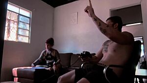 Behind the scenes of a cock sucking while playing video game