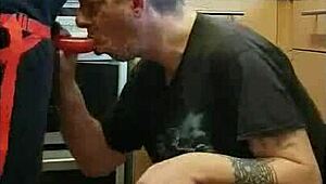 pegging my boyfriend's ass in public places for atm