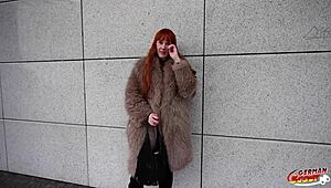 Skinny German redhead girl surprised by big castings