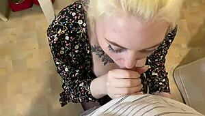 Instead of homework, she sucked my big blonde teen cock in homemade blowjob