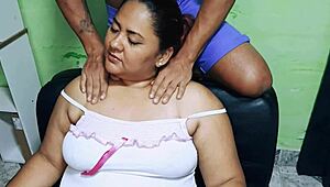 A mature woman caresses her pussy in front of her stepson