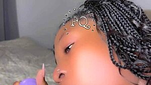 Ebony Girl with Big Breasts Uses Rose Toy and Dildo for Homemade Masturbation