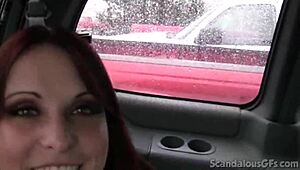 Teen hottie undresses and fingers herself in car