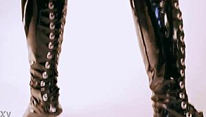 Dominant babe in latex uniform and heels controls every submissive move