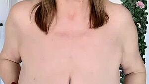 Groovy Granny MariaOld Flaunts Huge Tits in Red Stockings