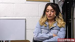 mads flores, caught stealing, wanna see her shy office fuck?