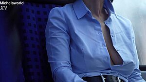 My slave wife goes braless, flashing downblouse in public spots