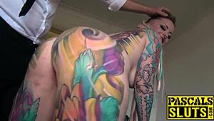 Busty inked british babe gets dominated