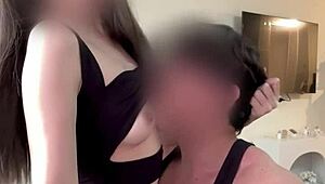 Watch that oriental hottie get a big cum load on her tits.