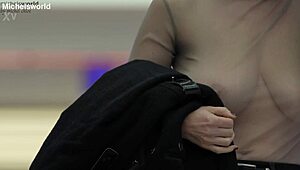 My slave wife goes braless, flashing downblouse in public spots