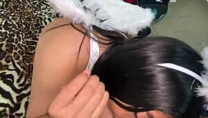 my friend tries on my lingerie before my husband