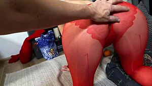 Laura's Christmas Pantyhose Tease with a Wet Blowjob Surprise