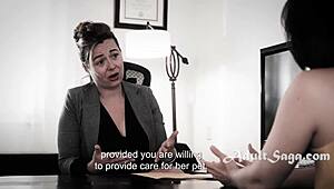 Her Heart Breaks As Step Mom's Sex Slave In Lesbian BDSM Pussy Licking And Kissing