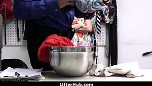 Officer tricks her into sitting on his lap for a wild ride at the shop