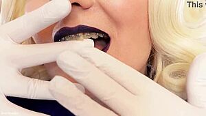 Free Medical Nitrile White Nurse Gloves with Dark Lipstick Thrill Me!